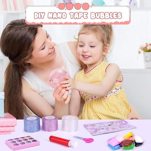 SelfTek 55Pcs Nano Tape Craft Kits - Nano Tape Bubbles Kit with Pump Sequins Glitter Powder Stickers Clay Scissors Tools DIY Bubble Art Set for Making Bubbles Crafts thumbnail 2