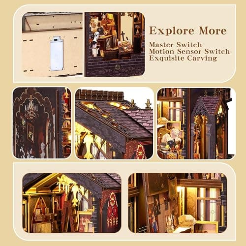Booknooks kit for Adults - Art Studio Book Nook Kit | Miniature Artist Atelier 3D Puzzle | Vintage Oil Painting Bookshelf Decor with LED | Unique Creative Gifts for Art Lovers (Gray) thumbnail 7