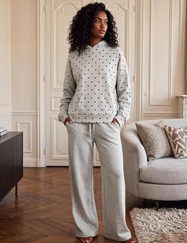 HOCANDY Women Polka Dot Hoodie Oversized Fleece Hooded Sweatshirt Long Sleeve Drop Shoulder Graphic Print Hoodies with Pocket thumbnail 3