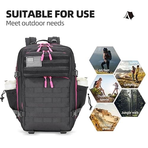 Lovelinks21 45L Tactical Assault Backpack 3 day assault pack with Molle Waterproof backpack Rucksack for Tactical Backpacks (Black Rose) thumbnail 2