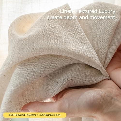 Liz Sheer Pinch Pleated Linen Curtains 90 Inches Long - Light Filtering Pleat Curtains for Living Room,Window Curtains for Bedroom, Luxury Pinch Pleated Drapes with Hooks, Natural, 2 Panels Set thumbnail 8
