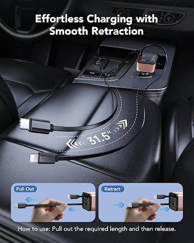 69W Retractable Car Charger, 4-in-1 Fast Car Phone Charger with 2.6ft Two Retractable Cables and USB C+USB A Car Charging Block Cube, Compatible with iPhone 14 15 16 17 Pro Max Plus,Galaxy,Pixel(Pink) thumbnail 4