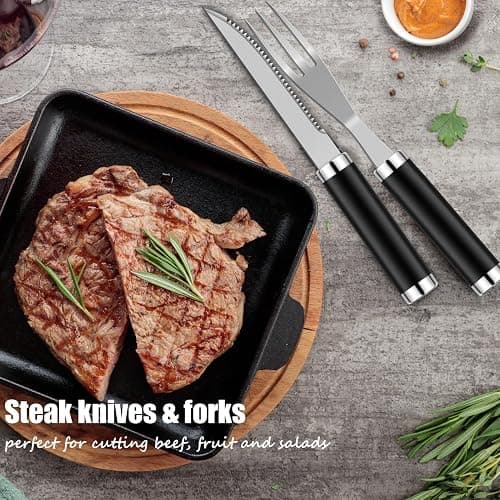 RINPIR 35pcs Deluxe Grilling Gifts Set for Birthday Fathers Day, Stainless Steel BBQ Accessories Kit for Men Dad, Professional Grill Tools Utensils with Scissors, Meat Claws in Aluminum Case Black thumbnail 6