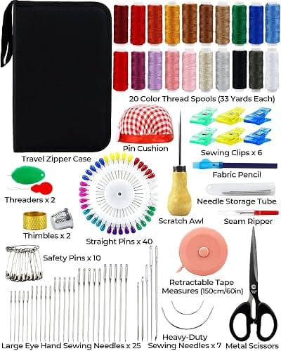 Heavy Duty Sewing Kit, Upholstery Repair Sewing Kit with Sewing Awl, 120PCS | Sewing Kit, Large-Eye Needles, Sewing Awl, Seam Ripper, 20 Colors Sewing Thread, Upholstery Repair, Leather Repair, DIY thumbnail 2