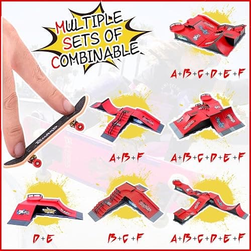 Finger Skateboards Ramp Set, 6 in 1 Fingerboard Skatepark Deck with 6 Skateboards 6 Fingerboard Ramps & Display Holder, Mini Finger Toy for Kids Adults Birthday Gift thumbnail 5