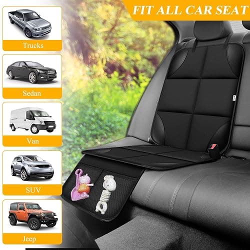 Meolsaek Car Seat Protector for Child Car Seat, Durable 600D Fabric Waterproof Car Seat Cover with Thick Pad Non-Slip Backing，No Imprints (Black 2pcs) thumbnail 5