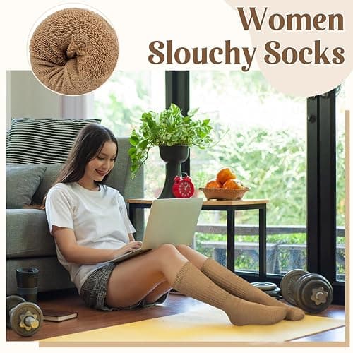 Justay 5 Pairs Slouchy Socks for Women - Slouch Long Crew Knit Boot Athletic Calf Tube Scrunch Socks thumbnail 5