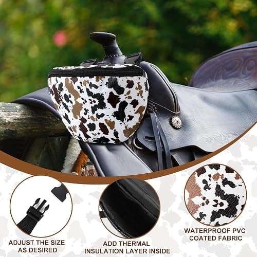 Huhumy 2 Pcs Insulated Saddle Pouch Print Endurance Waterproof Saddle Bag for Holding Cellphone Key Horse Riding Gear(Cow Print) thumbnail 3