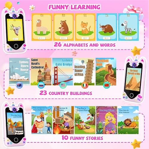 Kids Smart Phone for Girls Gifts - Toddler Christmas Birthday Gift for Age 3 4 5 6 Year Old, Kids Cell Phone Toy with Touchscreen, Dual Cameras, Learning, Kid Mp3 Player, Games with 32 GB Card thumbnail 6