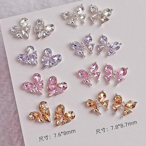16 Stück Bunte Glitzersteine Nail Charms Nägel Zubehör Zirkon Herz Schmetterling Strasssteine Nagel Charms Nail Art Rhinestones Glitzer Steine Schleifen Herzen Nailart Edelsteine Nageldesign Nail Gems thumbnail 3