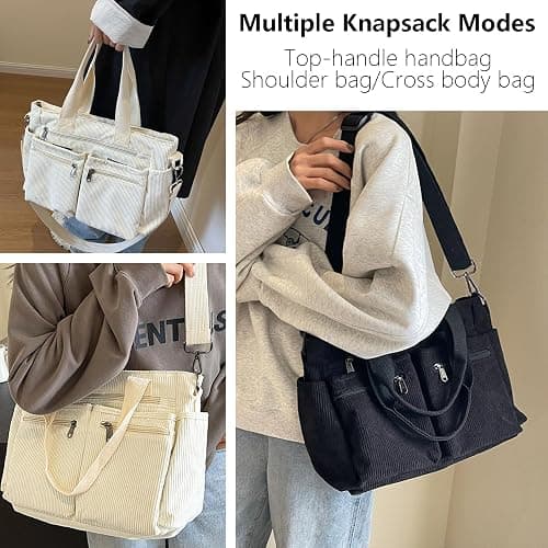KAMEILONG Womens Casual Corduroy Tote Bags with Multiple Pockets Hobo Crossbody Bag Travel Shoulder Bags Cute Purse Handbag thumbnail 2