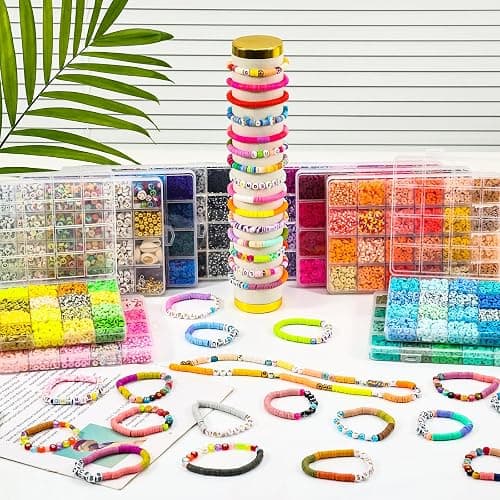 XSEINO 46000Pcs Clay Beads - 216Colors 10Boxes Clay Beads, 5 Styles Letter Beads,with Rich Making Accessories and 3 Rolls Crystal Cord,for Crafts thumbnail 7