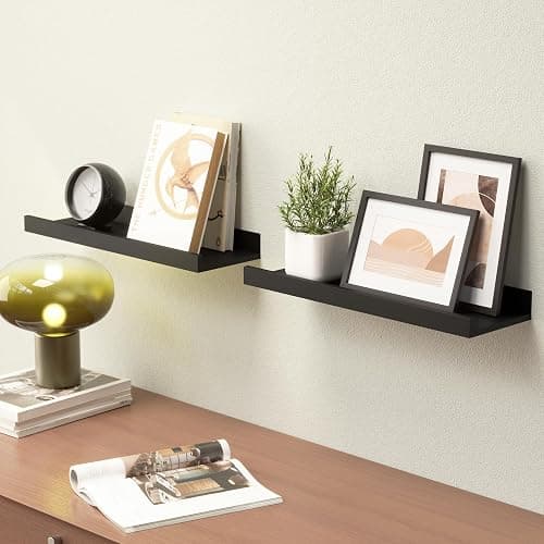 Boswillon Floating Shelves Wall Mounted Set of 2, Modern Black Wall Shelves for Storage with Lip, Display Picture Ledge Shelf for Wall Decor Bedroom Living Room Bathroom Kitchen thumbnail 2