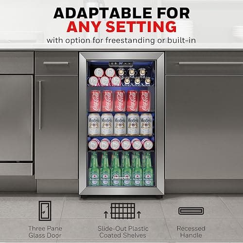Honeywell Beverage Refrigerator and Cooler, 116 Can Mini Fridge with Glass Door for Soda Beer or Wine for Office or Bar with Adjustable Removable Shelving, Commercial Grade thumbnail 3