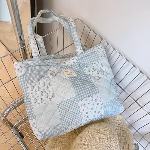 Floral Quilted Cotton Shoulder Bag for Women Daily Use Medium Size Handbag Large Capacity Thickened Design Tote thumbnail 9