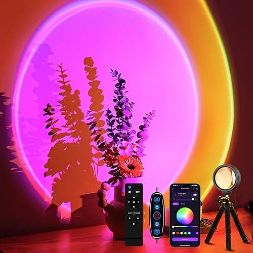 XEBKOR Sunset Projection Lamp with Remote/APP Control,Multi-Color LED Sunset Light Night Light,360 Degree Rotation Sunset Lamp for Photography/Party/Room Decor,Gifts for Christmas,Thanksgiving Day - Image 1