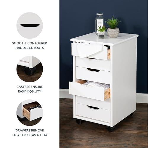 Linon Home Decor Products Corinne Six Drawer Storage, White Wash Rolling Cart - White Wash - Six Drawers thumbnail 8