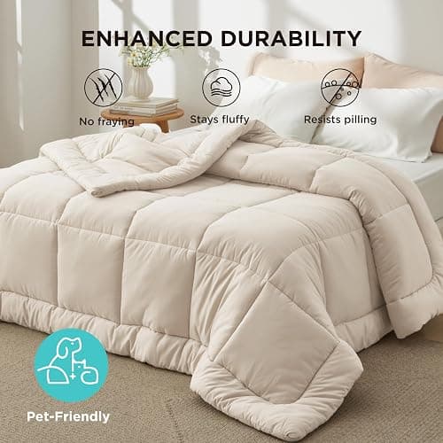 Bedsure Comforter Duvet Insert - Quilted Comforters Queen Size, All Season Duvet, GentleSoft Down Alternative Bedding, with 8 Tabs, Gifts for Women/Men, Linen, Queen 88 x 88 Inches thumbnail 7