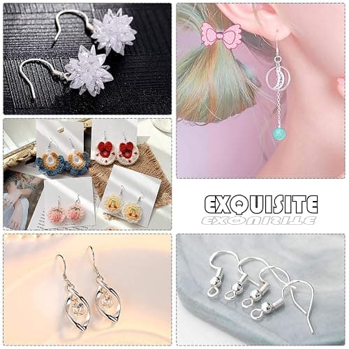 925 Sterling Silver Earring Hooks 150 PCS/75 Pairs,Ear Wires Fish Hooks,500pcs Hypoallergenic Earring Making kit with Jump Rings and Clear Silicone Earring Backs Stoppers (Silver) thumbnail 5