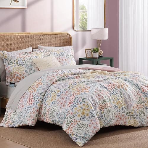 CASAAGUSTO Full Comforter Set, 7 PCS Pinkish Floral Comforter Set with Flowers Leaves Pattern, Soft Seersucker Design All Season Full Size Bedding Set(80"X90") thumbnail 3