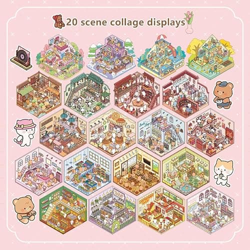 deegbbyi 20 Sets 3D Autocollants de Scène, DIY Amusants House Sticker avec 2Pcs Pince, Stickers 3D, Stickers Scene Miniature, Convient aux Adultes et Enfants pour Soulager Stress et Passer le Temps thumbnail 3