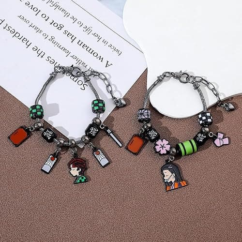 Teemotutu DIY Tanjiro Beads Bracelet Demon Slayer Cosplay Jewelry with Sword Charm Green Beads DIY Anime Gifts for Fans thumbnail 5