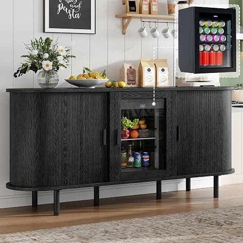 LUXOAK 70" Coffee Bar Cabinet with Beverage Fridge (Included), Buffet Sideboard Table for Home, Bar Cabinet with Storage for Dining Room & Living Room, Black - Image 1