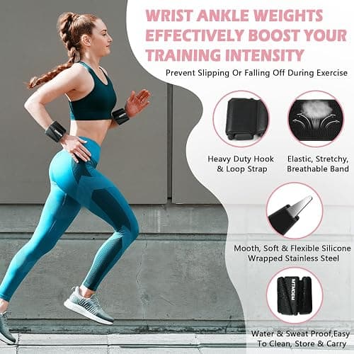 Wrist Ankle Weights for Women Men, Adjustable Silicone Weighted Bangles 2 Lbs Each, Wrist Weights Perfect for Walking, Pilates, Yoga, Barre, Pool, Exercises,Strength Training and Gym (Set of 2) thumbnail 2