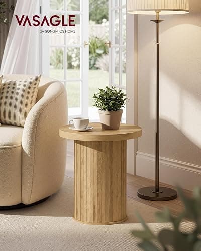 VASAGLE Round Side Table, Tambour End Table, Mid Century Modern Nightstand, Easy Assembly, for Small Spaces, Living Room, Bedroom, Home Office, 17.7 x 19.7 Inches, Natural Brown ULET295K101 thumbnail 3