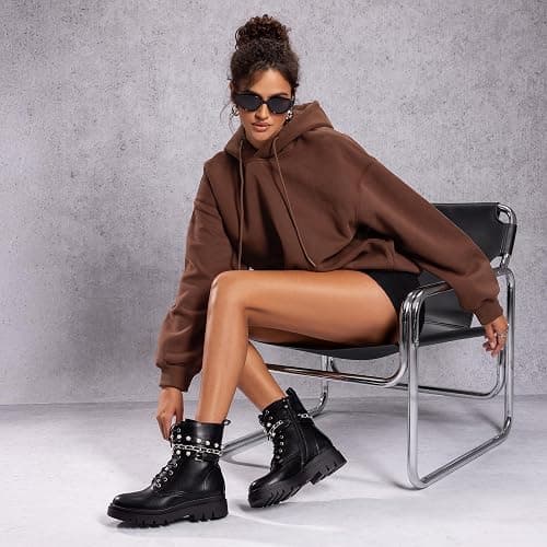 DREAM PAIRS Women's Combat Boots Lace Up Ankle Booties Shoes | Fashion Platform Lug Sole Goth Ankle Booties,Chunky Sole,punk vibe,Suitable for Casual Outings Daily Work thumbnail 2