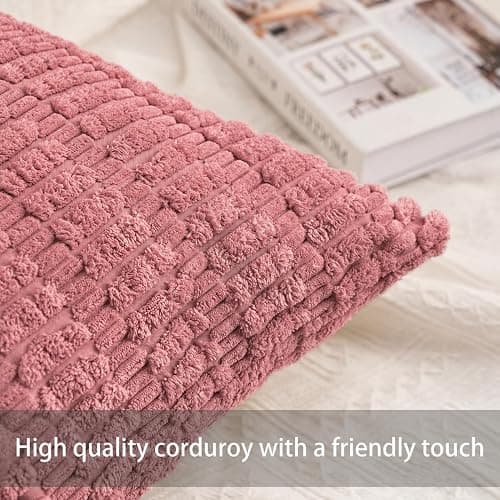 Pack of 2 Corduroy Decorative Throw Pillow Covers 18x18 Inch, Peach Pink | Fall Soft Striped Pillow Covers Modern Farmhouse Home Decor Christmas Throw Pillow Covers for Sofa Living Room Couch Bed thumbnail 2