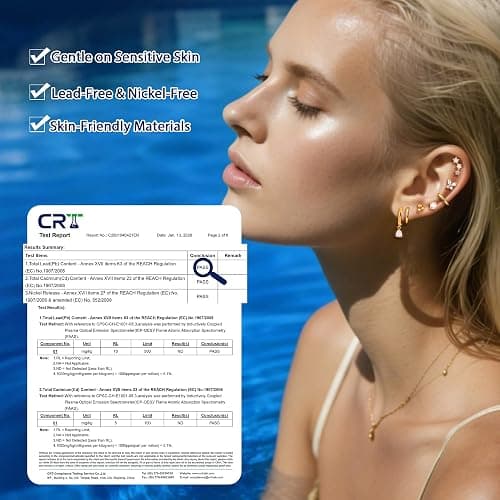 DEWEN Hypoallergenic Flat Back Earrings Set for Women | Cartilage Earrings Stacks | 14K Gold Plated Surgical Steel Studs | Hoop Earring Sets for Women | Small Helix Flatback Studs for Ear Piercing thumbnail 5