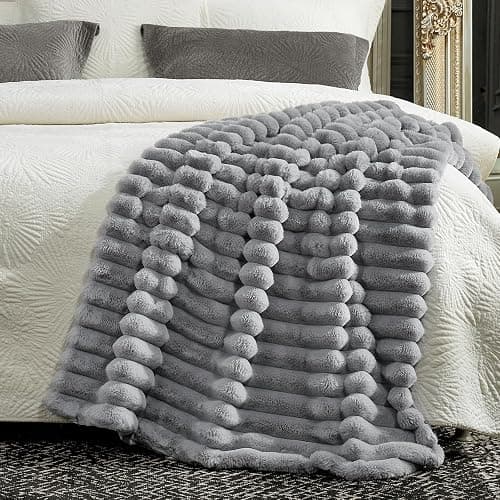 Cozy Bliss Faux Fur Throw Blanket for Couch, Cozy Warm Plush Striped Blanket for Sofa Bedroom Living Room, 50 * 60 Inches Gray thumbnail 6