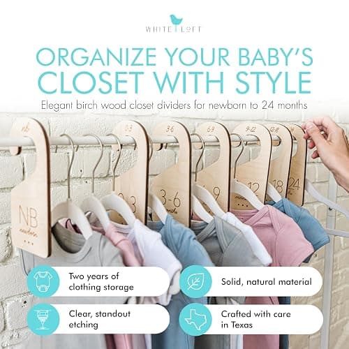 Baby Clothes Organizer – Baby Clothes Dividers for Closet – Wood Size Dividers for Newborn to 24 Months, Nursery Organizer, Large 1in Letter Size (Set of 7) thumbnail 3