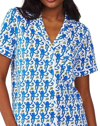 HMPEAIIY Women Y2k Pajamas Set Cute Preppy 2PCS Button Down Holiday Monkey Shorts Summer Outfit Beach Vacation Loungewear Pjs thumbnail 2