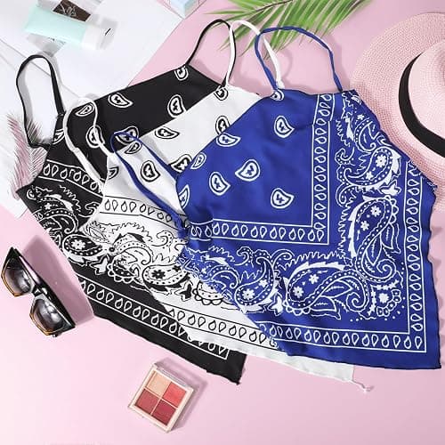 Geyoga 3 Pcs Women's Paisley Print Tube Tops, Tie Back French Knot Hanky Hem Cami Tank Top, Handkerchief Cropped Top thumbnail 3