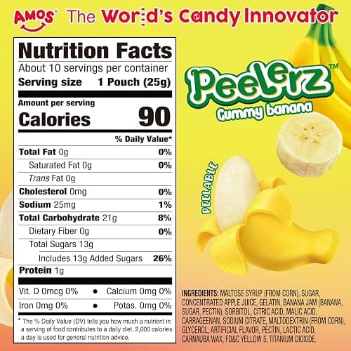 AMOS Peelerz Gummy Sweets, Banana Peelable Christmas Sweets Candy Gift, 3D Fun Peeling Fruit Gums Candy, Real Fruit Juice Made Chews Snacks Sweet for Party Celebration- Box Package 240G thumbnail 2