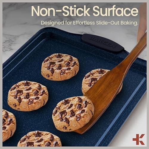 BAKKEN Kitchen Baking Pan Set - Nonstick Coating, Carbon Steel Bakeware Sets with Blue Silicone Handles, Baking Kitchen Essentials, PFOA, PFOS, PTFE Free, Oven Safe Tray (Up To 450° F), Set of 6 thumbnail 7