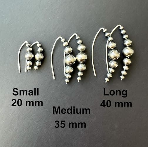 Sterling Silver Navajo Pearl Style Threader Earrings for Women, Beaded Open Hoop Earrings Western Jewelry Handmade in the USA thumbnail 7