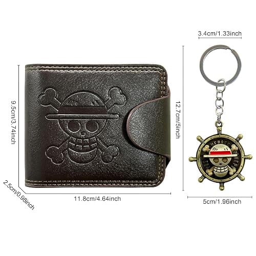UZYEAOZM OP Bifold Wallet for Men, Straw Hat Luffy Skull Wallet and Keychain, Anime Fan Stylish Merch Gifts Dark Brown thumbnail 2