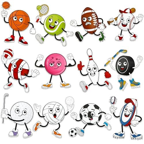 12 Pcs Sports Cutouts for Bulletin Board Decorations with Glue Points | 11 Inches Balls Cutout, Sport Theme Classroom Decor for Teachers School Playroom Gym Party Supplies - Image 1