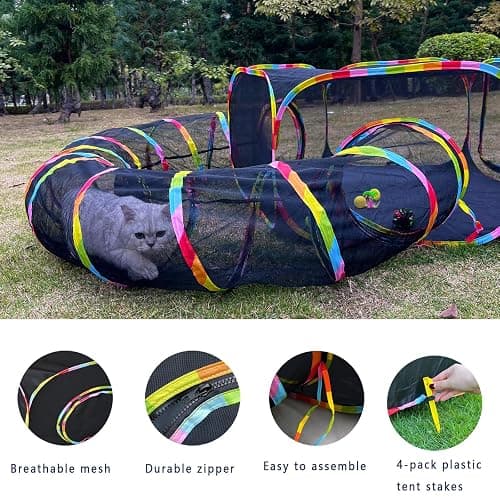 Outdoor Cat Enclosures, Cat Playground Portable Mesh Tent, Outside Circle Playpen Tunnel for Kitty, Rabbit, Puppy and Small Animals thumbnail 4