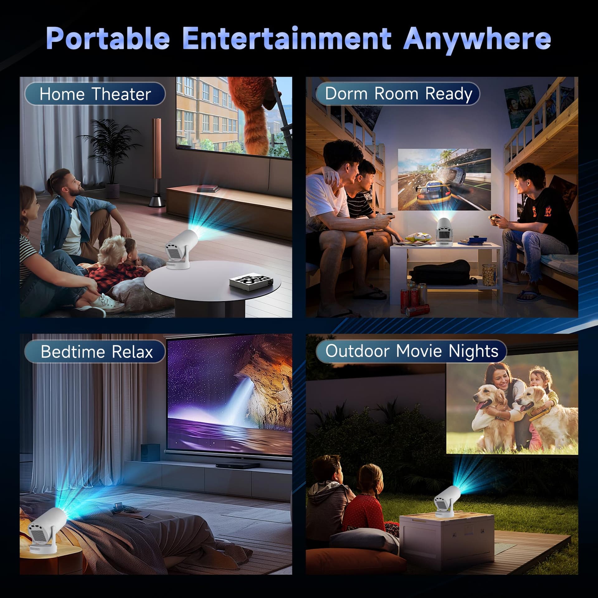 Mini Projector 1080P/4K Support, [Electronic Focus & Built-in App] Portable Projectors with WiFi 6 and Bluetooth 5.4, 5W Hi-Fi Speaker, Auto Vertical Keystone 180°Rotatable Projector Home Theater thumbnail 9