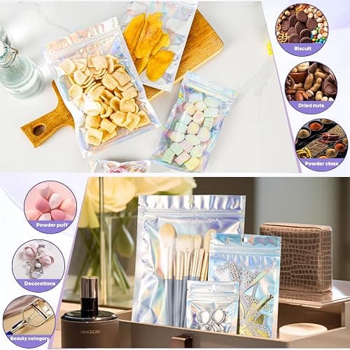 100Pcs Holographic Packaging Bags, 3x4 inch Resealable Foil Pouch Mylar Sample Bag Great for Small Business and Party Favor Food Storage…… thumbnail 4