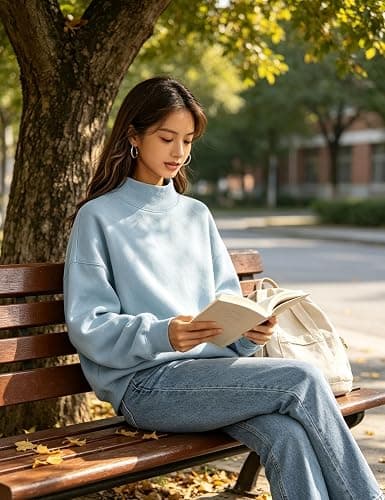 PRETTODAY Women's Oversized Sweatshirts Color Block Turtleneck Fleece Pullover Tops Long Sleeve Loose Fall Fashion Outfits thumbnail 3
