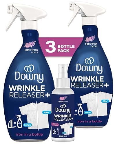 Downy Wrinkle Releaser Spray, Travel Size Spray + 16.9 Fl Oz Pack of 2, All In One Formula, Removes Wrinkles, Static and Odors, Light Fresh Scent - Image 1