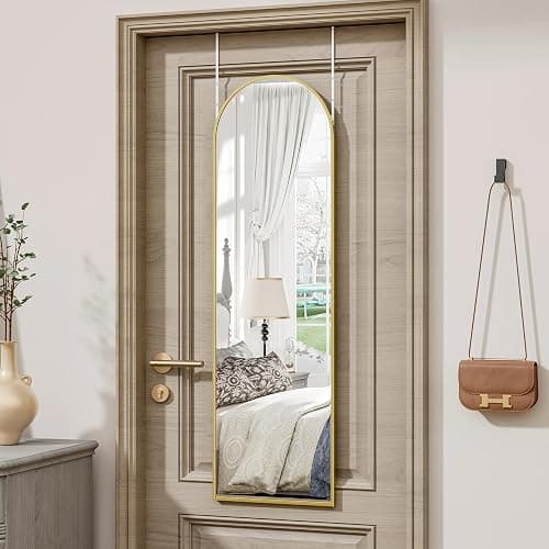 Vlush Door Mirror, Full Length Mirrors Over The Door, 14'' x 48'' Hanging/Rectangular Wall Mirror, Wall-Mounted/Hanging/Leaning, Home Decor,(Gold) thumbnail 3