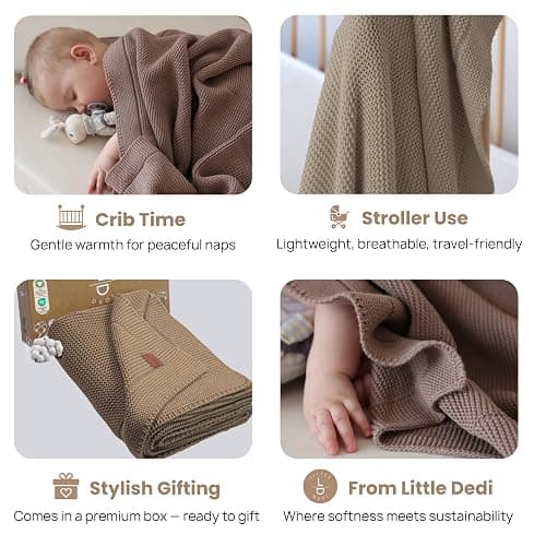 Little Dedi Organic Cotton Baby Blanket 30x40 in, Mocha Meringue – GOTS Certified, Soft Knit Swaddle with Gift Box, Breathable Nursery Blanket for Crib & Stroller, Machine Washable thumbnail 3