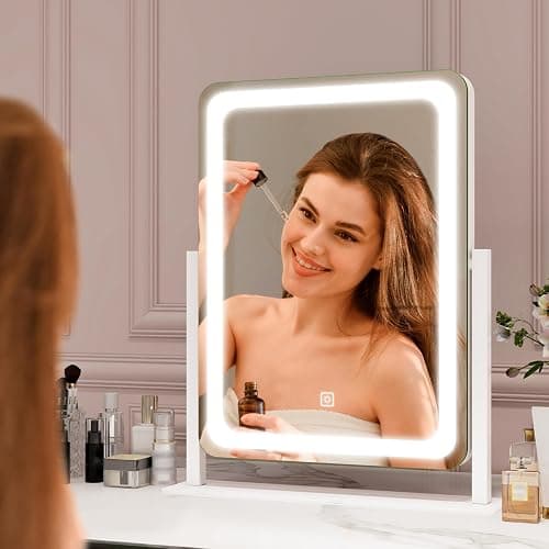 ROLOVE Vanity Mirror with Lights, 12.6"x15" LED Makeup Mirror with Lights, Smart Touch Control 3 Color Dimmable, Lighted Desk Mirror for Bedroom, Light Up Mirror thumbnail 9
