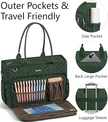 Teacher Bags for Women, 15.6 inch Laptop Work Tote Bag Quilted Nurse Bible Bag Shoulder Handbag for School, Travel | with 40oz Cup Holder, Insulated Pocket, Adjustable Strap, Zipper, Computer Bag, Office Briefcase, Gift for Women thumbnail 6